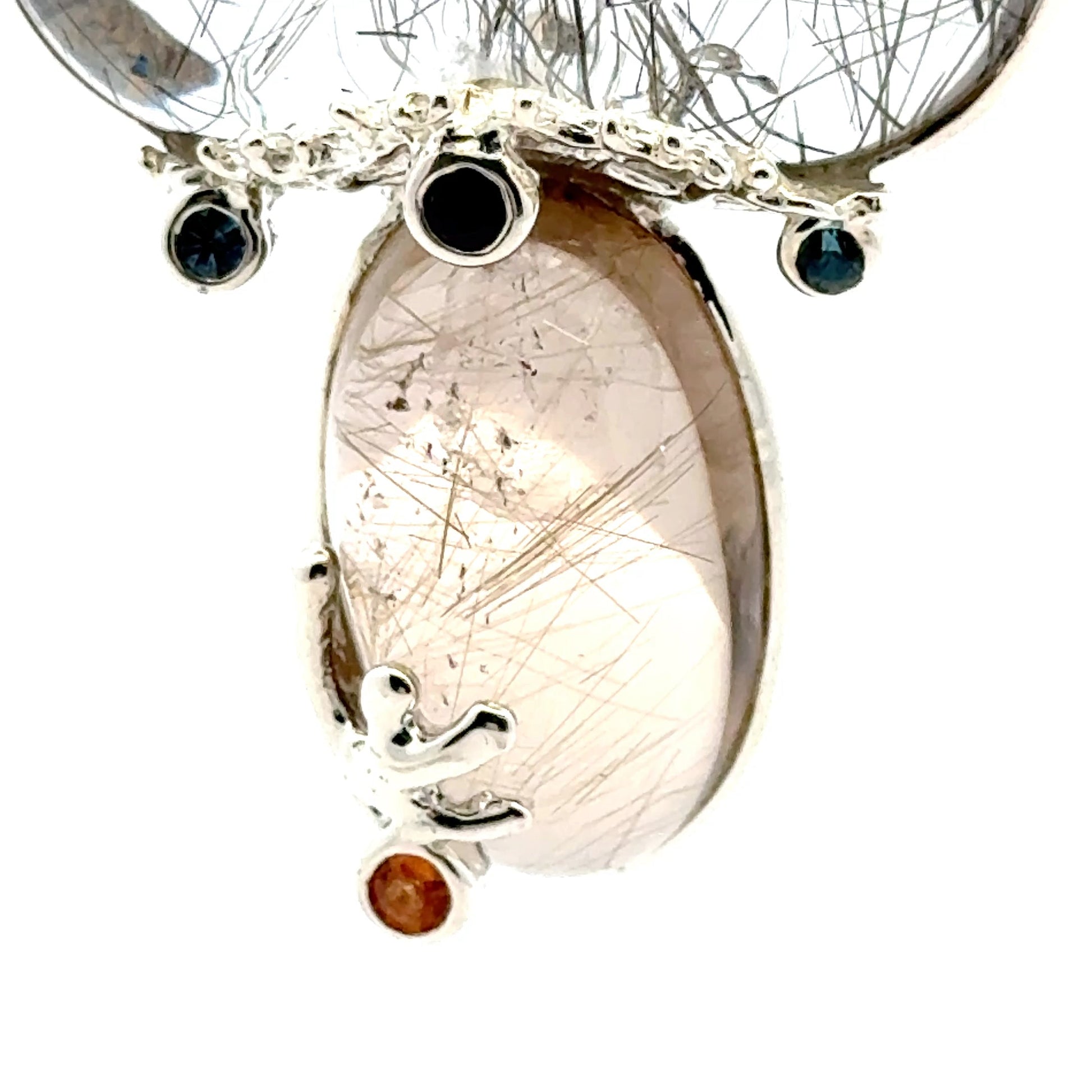 Rutilated Quartz Coral Reef Pendant with Blue & Orange Sapphire,Quartz & Citrine