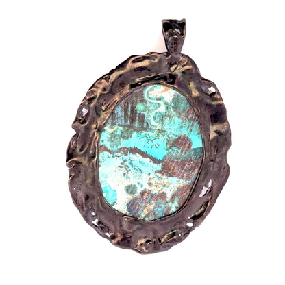 Shattuckite Pendant with Diopside Emeralds in Black Rhodium Plating