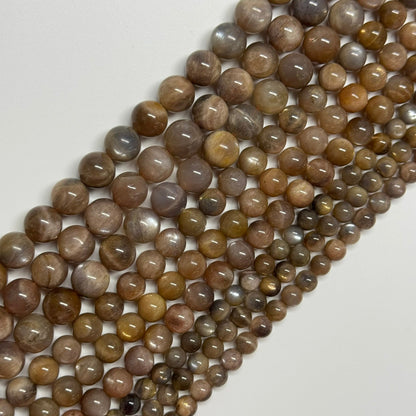Sunstone & Moonstone Chocolate Polished Round Beads - (AA Quality)