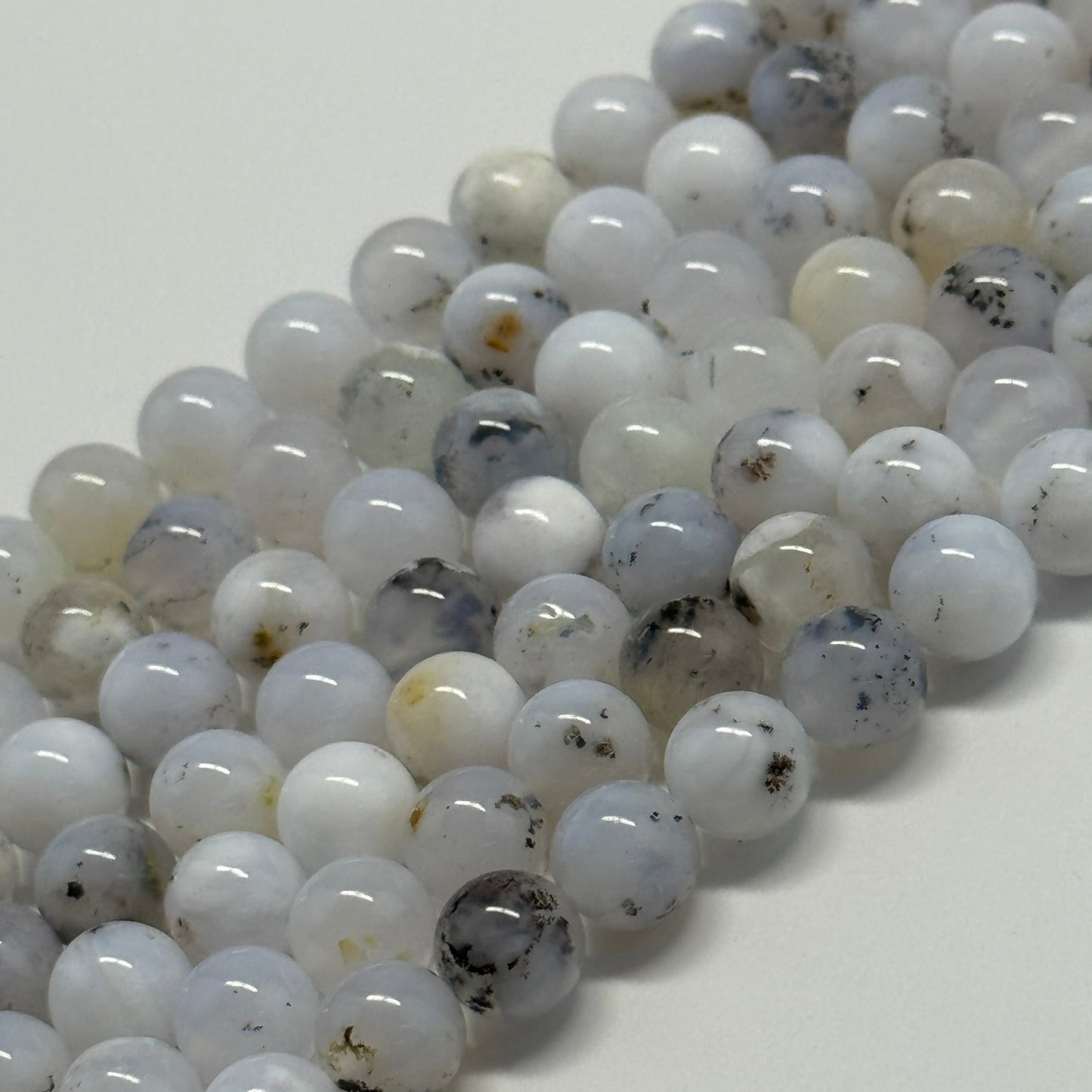 White Chalcedony Dendritic Beads - Polished Round