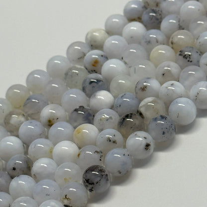 White Chalcedony Dendritic Beads - Polished Round