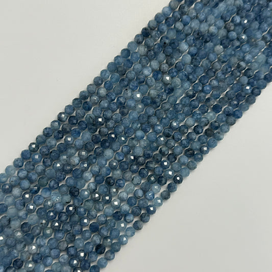 Aquamarine Faceted Round Shape Beads - (AA Quality)