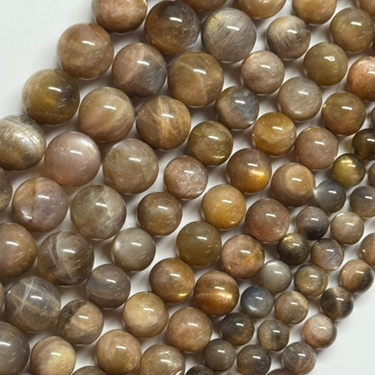 Sunstone & Moonstone Chocolate Polished Round Beads - (AA Quality)