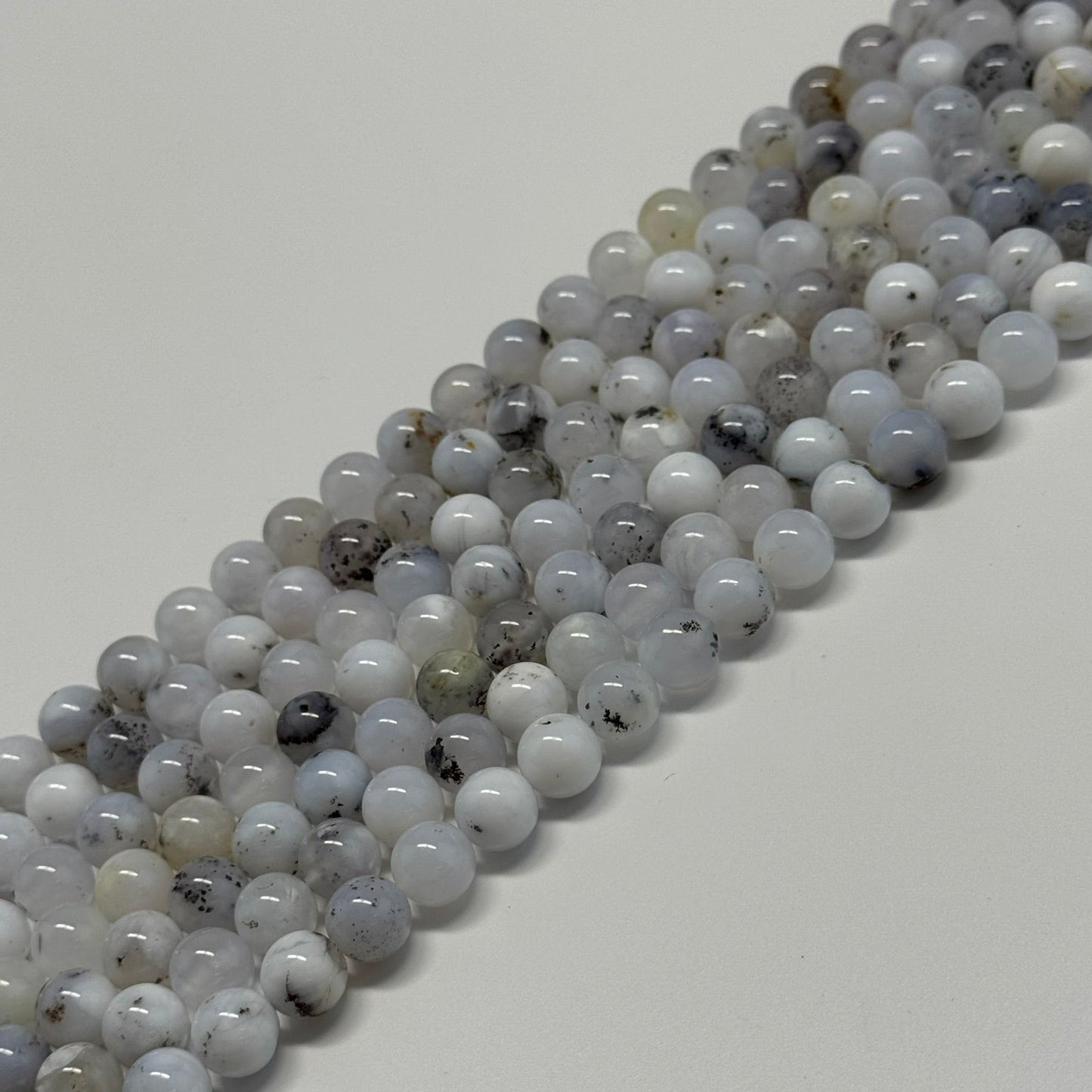 White Chalcedony Dendritic Beads - Polished Round