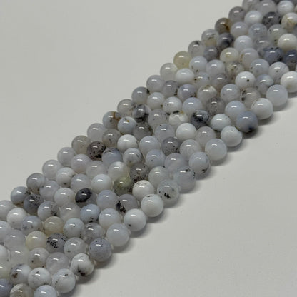 White Chalcedony Dendritic Beads - Polished Round