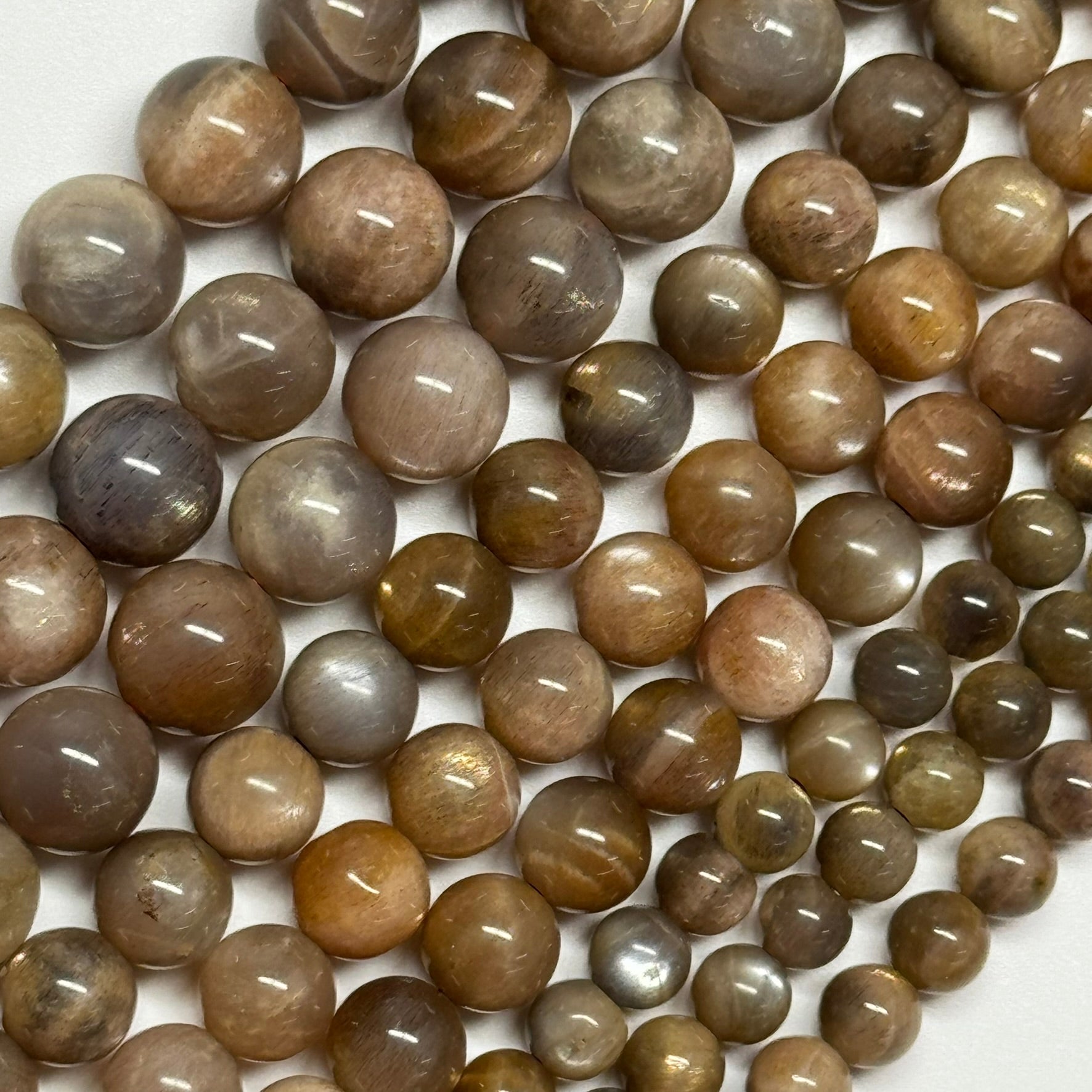 Sunstone & Moonstone Chocolate Polished Round Beads - (AA Quality)