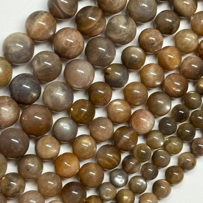Sunstone & Moonstone Chocolate Polished Round Beads - (AA Quality)