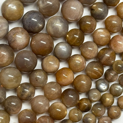 Sunstone & Moonstone Chocolate Polished Round Beads - (AA Quality)