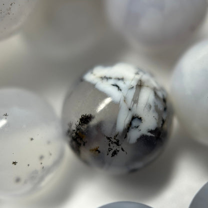 White Chalcedony Dendritic Beads - Polished Round