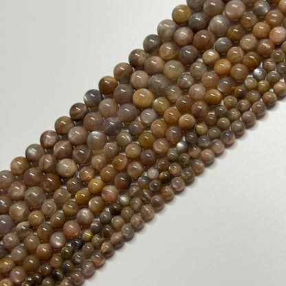 Sunstone & Moonstone Chocolate Polished Round Beads - (AA Quality)