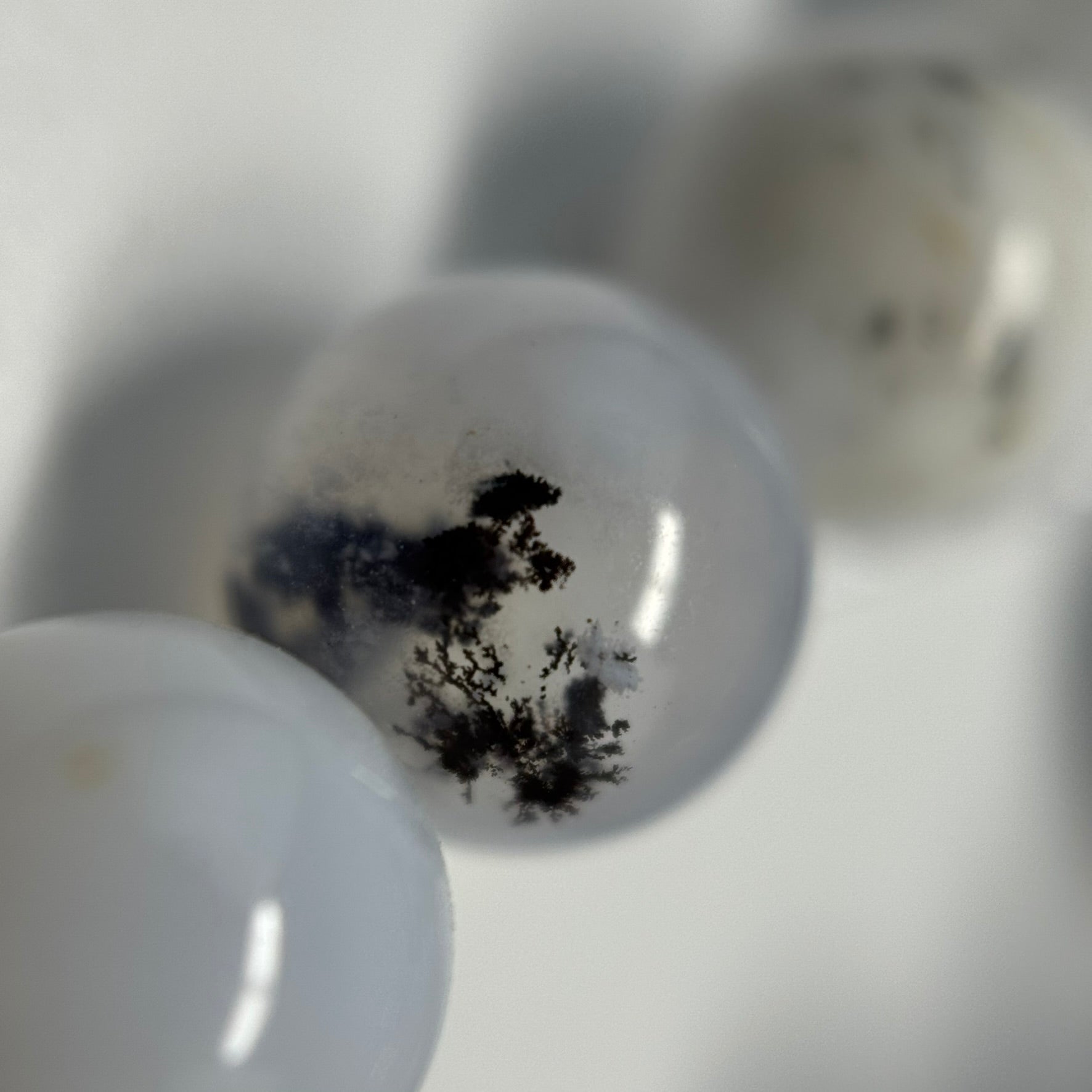 White Chalcedony Dendritic Beads - Polished Round