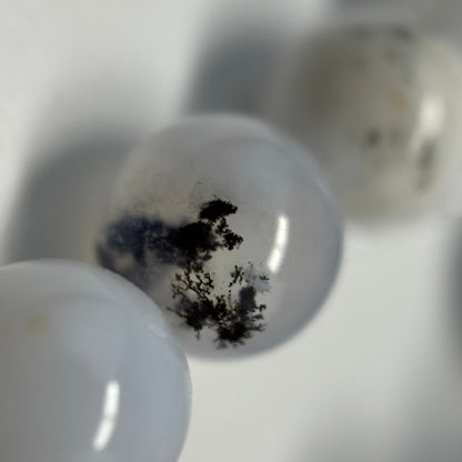 White Chalcedony Dendritic Beads - Polished Round