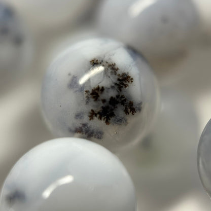 White Chalcedony Dendritic Beads - Polished Round