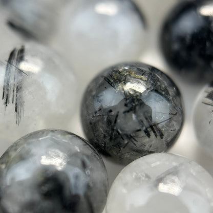 Black Tourmalinated Quartz Polished Round Beads image 5