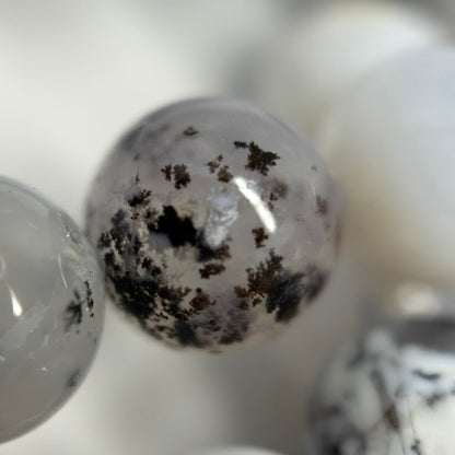 White Chalcedony Dendritic Beads - Polished Round