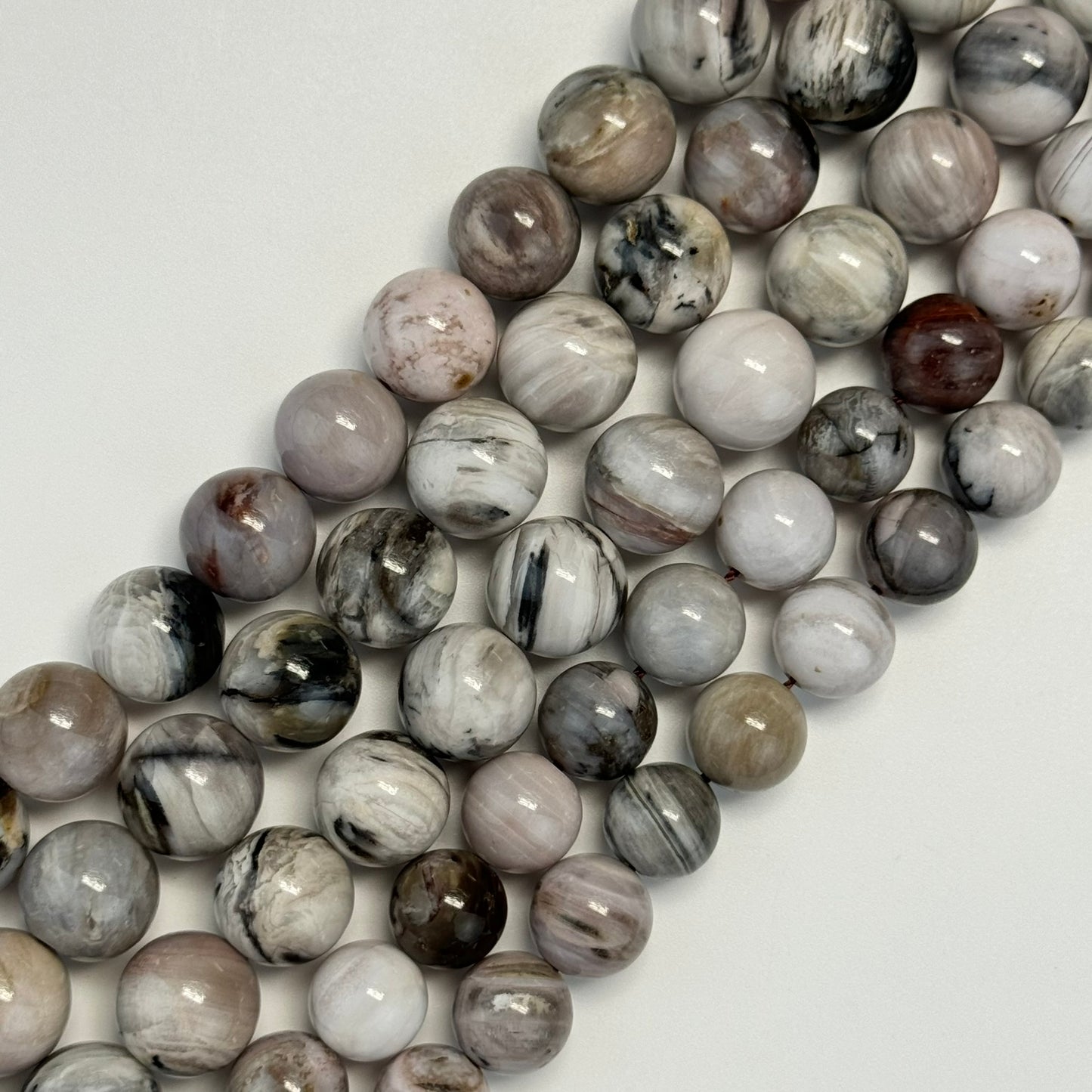 White Petrified Wood Polished Round Beads image 3