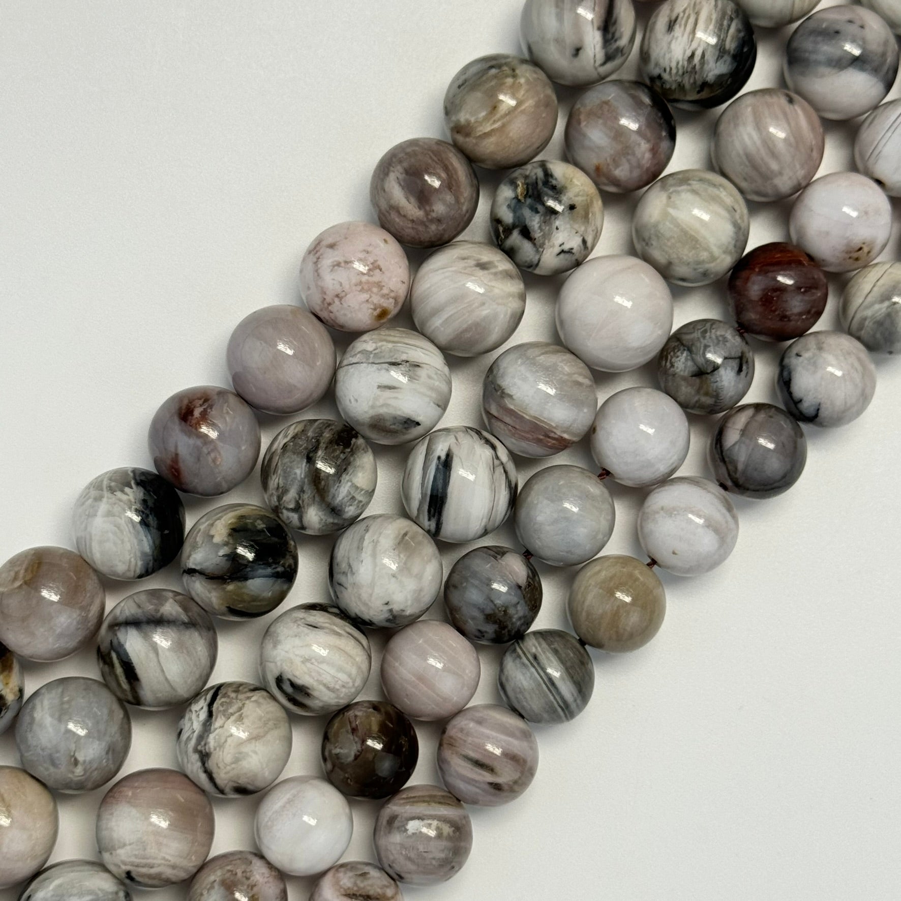 White Petrified Wood Polished Round Beads image 3