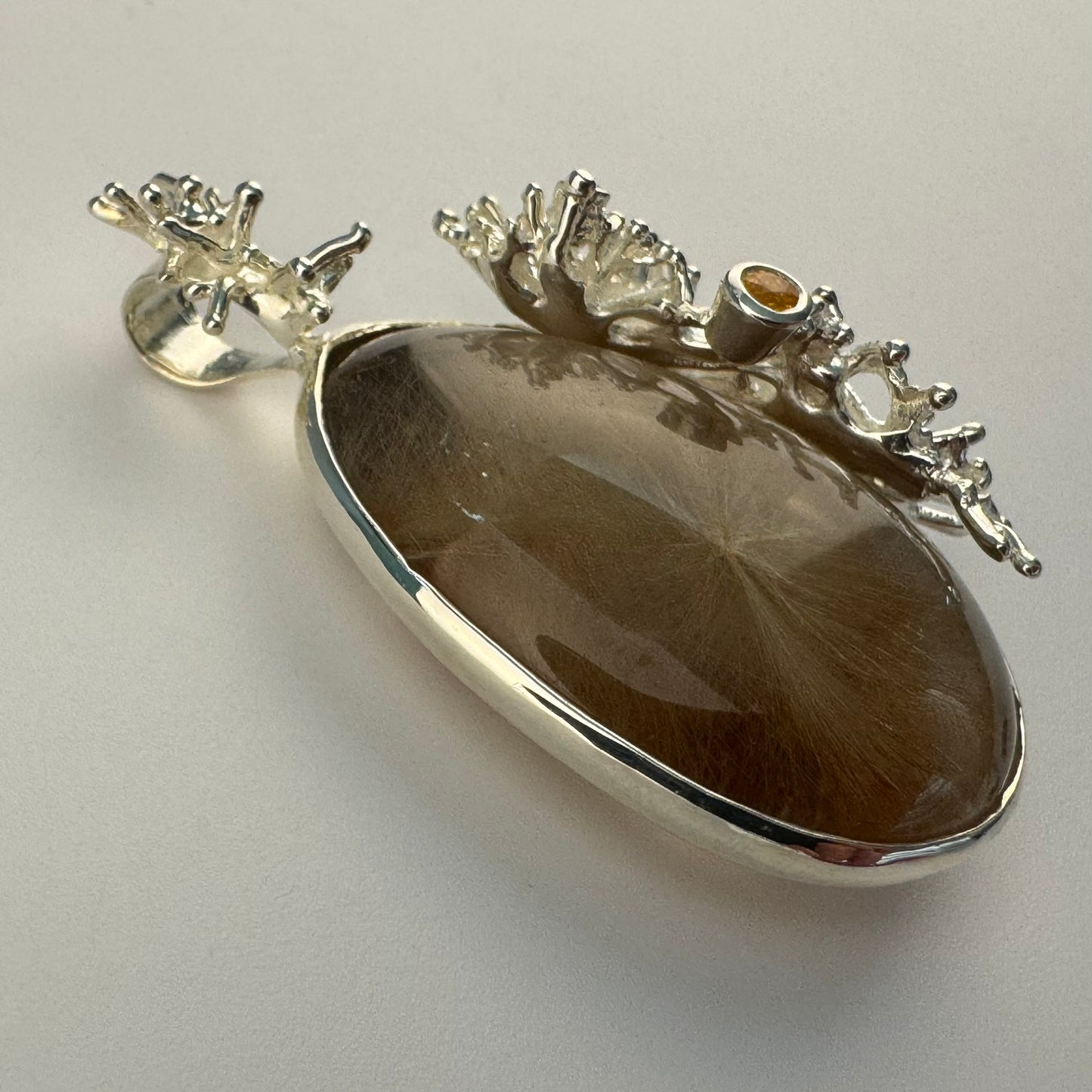 Golden Rutilated Quartz Coral Reef Pendant with Three Yellow Sapphires image 1