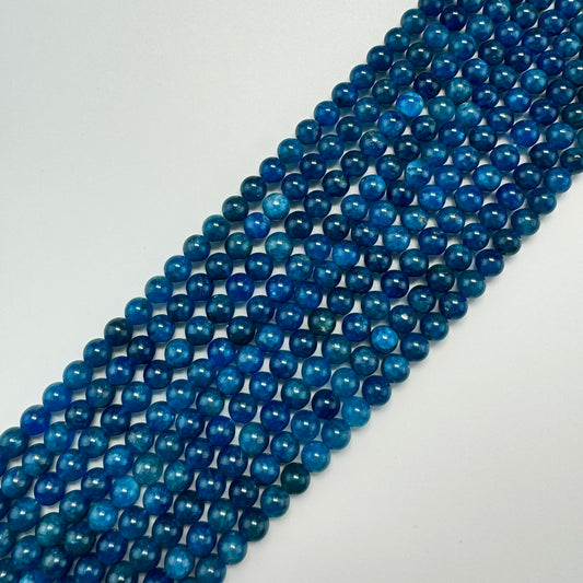 Blue Apatite Polished Round Beads - (AAA Quality)