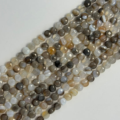 Banded Agate Gemstone Beads - Lentil Shape - Faceted Finish 