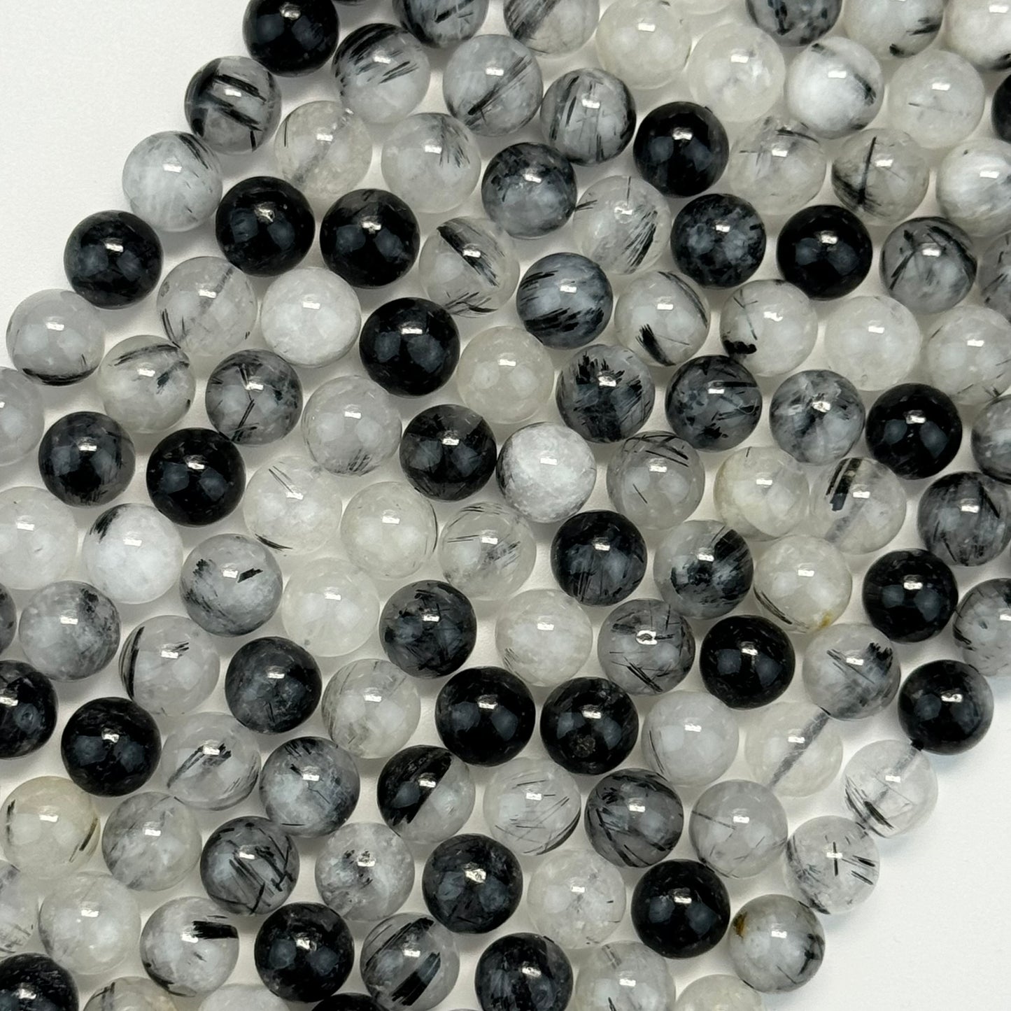 Black Tourmalinated Quartz Polished Round Beads image 3