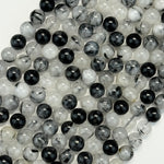 Black Tourmalinated Quartz Polished Round Beads image 3