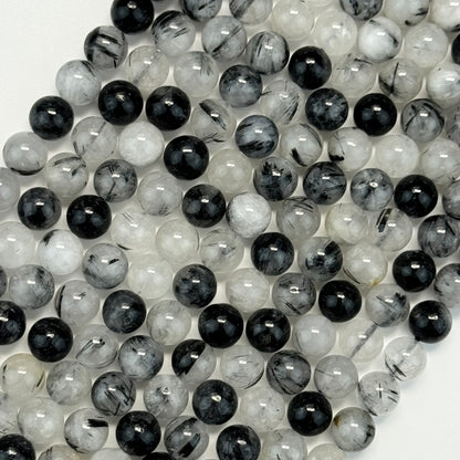 Black Tourmalinated Quartz Polished Round Beads image 3