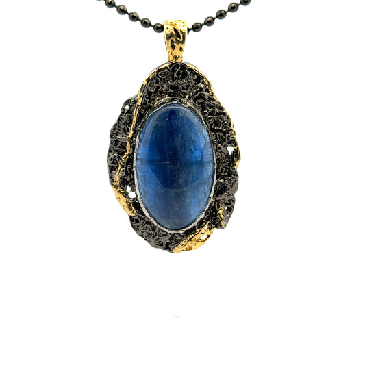 Double-Sided Kyanite Pendant – Handmade 18K Gold & Black Rhodium Plated Design