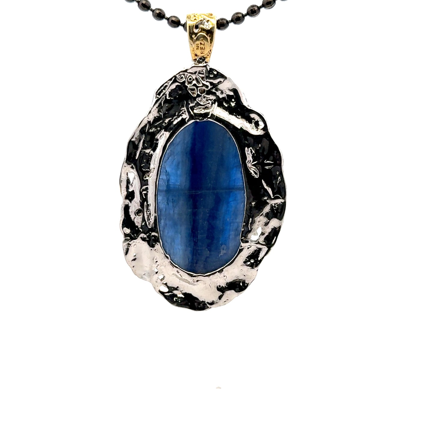 Double-Sided Kyanite Pendant – Handmade 18K Gold & Black Rhodium Plated Design