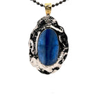 Double-Sided Kyanite Pendant – Handmade 18K Gold & Black Rhodium Plated Design