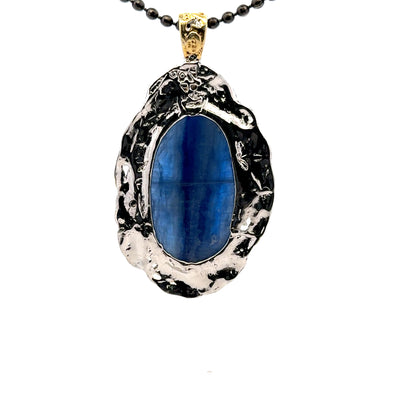 Double-Sided Kyanite Pendant – Handmade 18K Gold & Black Rhodium Plated Design