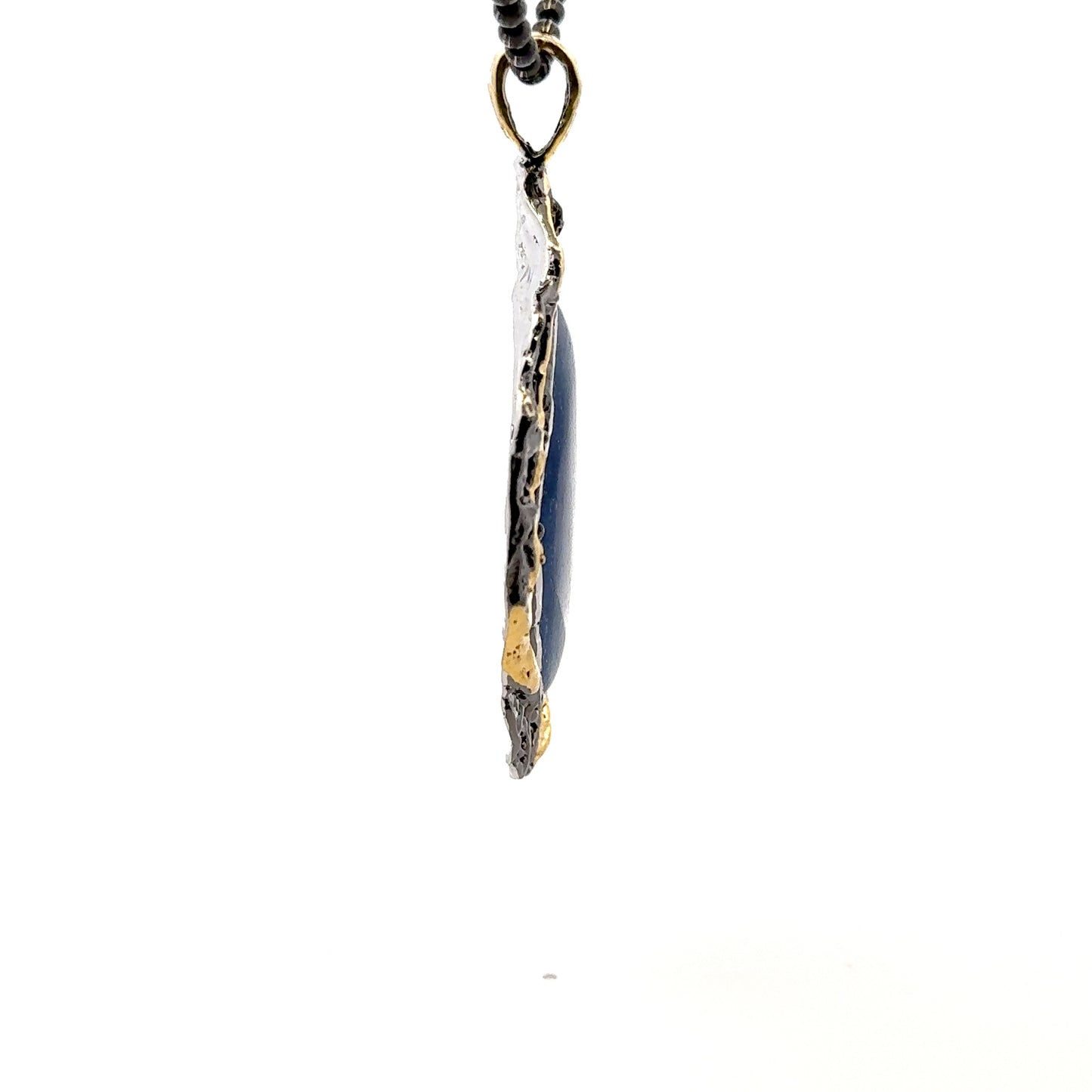 Double-Sided Kyanite Pendant – Handmade 18K Gold & Black Rhodium Plated Design