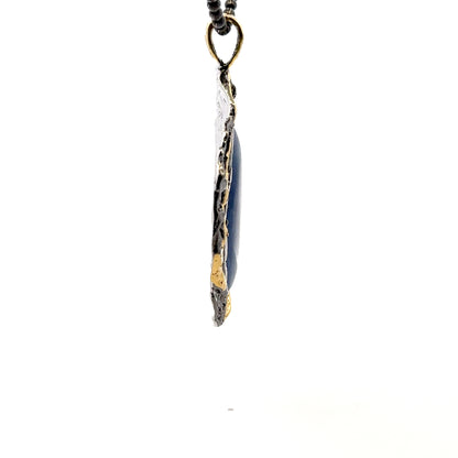 Double-Sided Kyanite Pendant – Handmade 18K Gold & Black Rhodium Plated Design