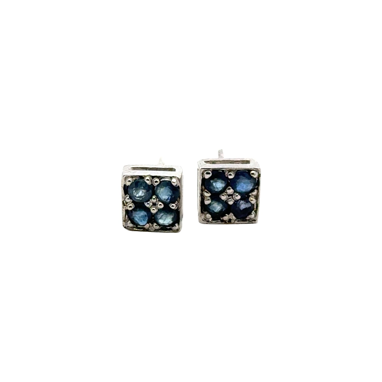 Handmade Square Sapphire Earrings in 925 Sterling Silver - Prong Set Style