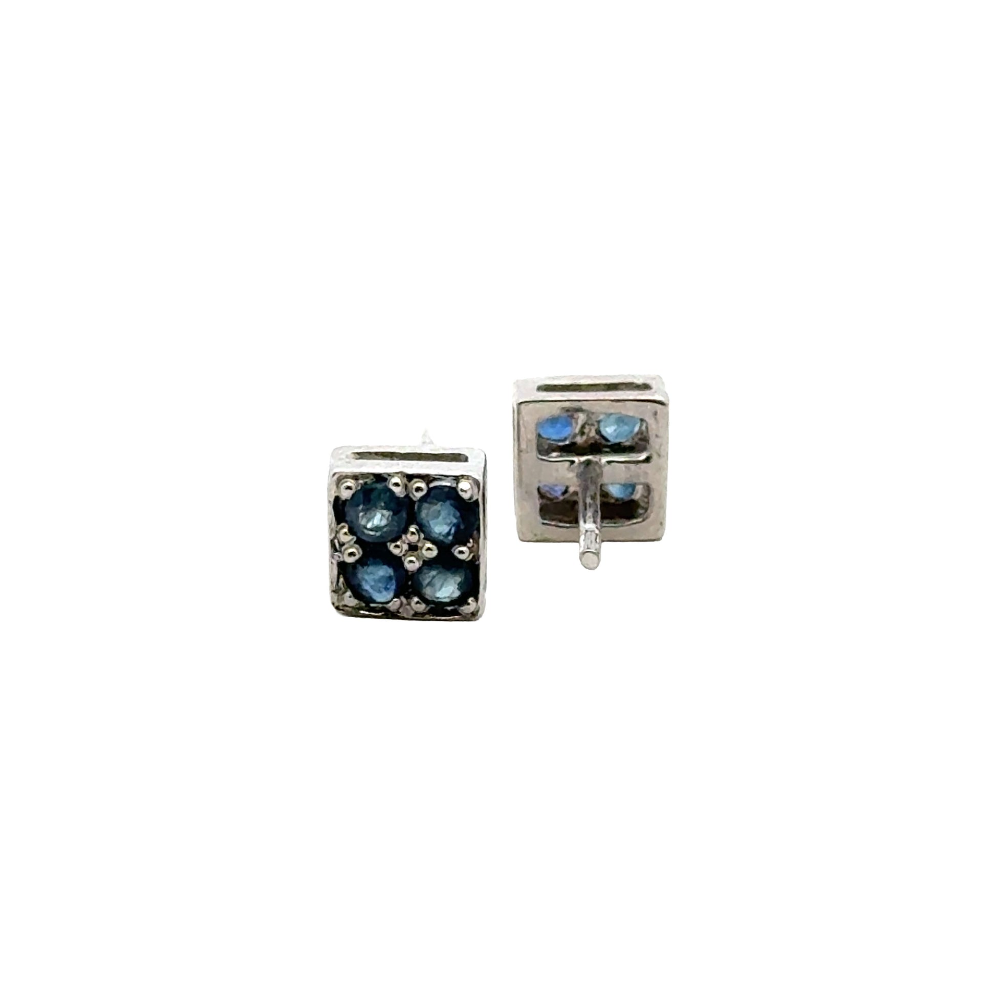 Handmade Square Sapphire Earrings in 925 Sterling Silver - Prong Set Style