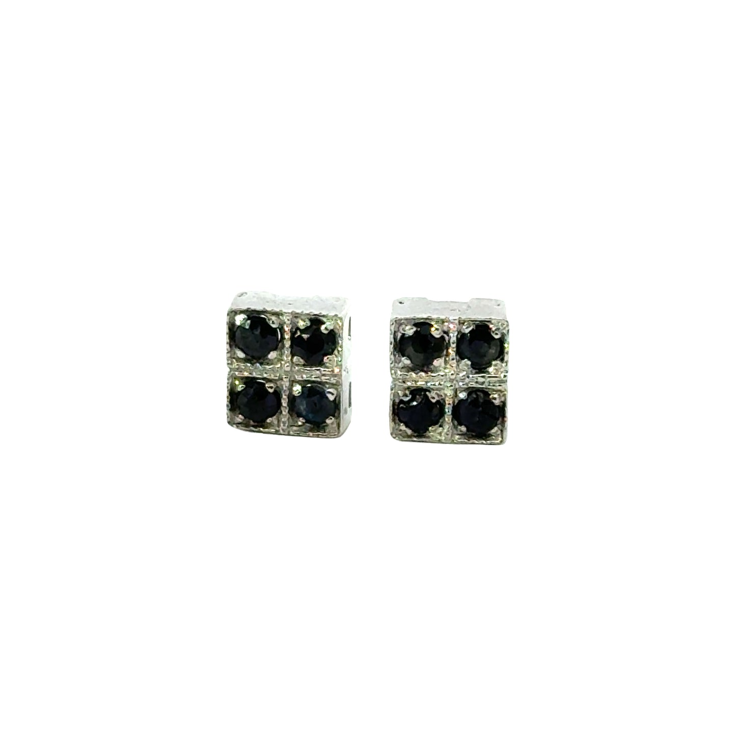 Handmade Square Sapphire Earrings in 925 Sterling Silver - Prong Set Style