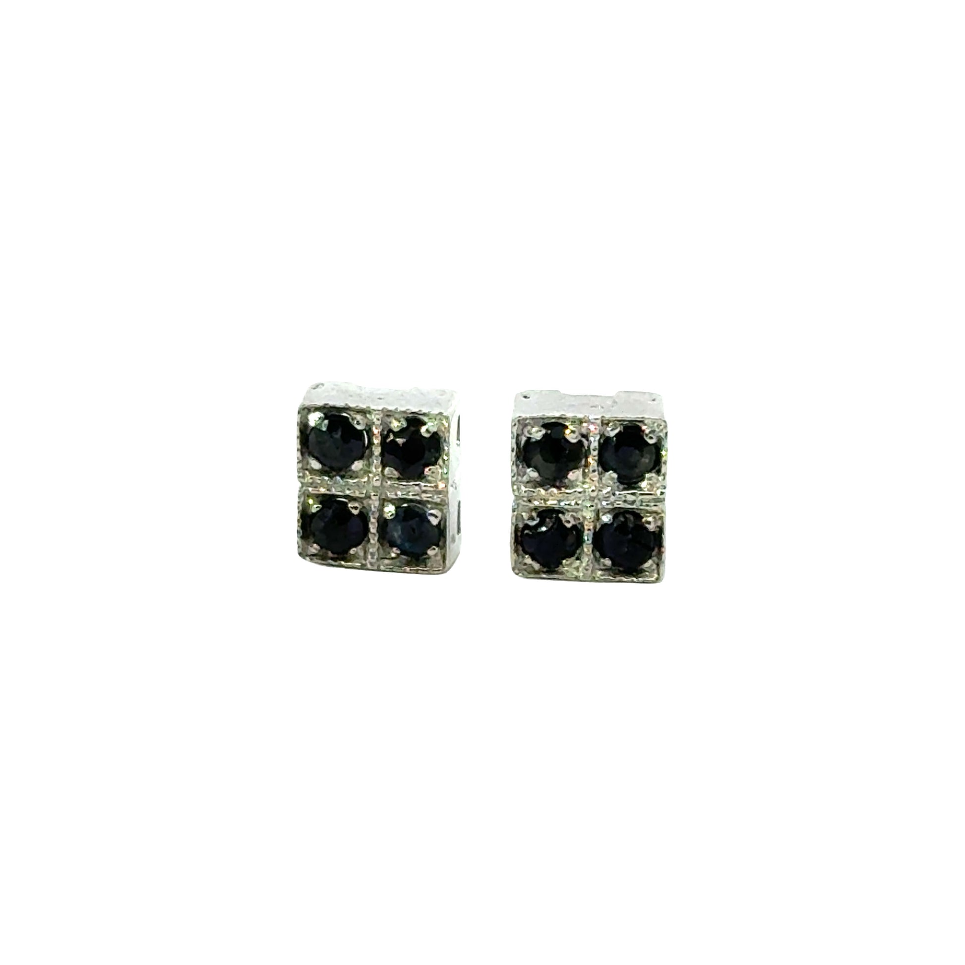 Handmade Square Sapphire Earrings in 925 Sterling Silver - Prong Set Style
