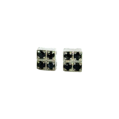 Handmade Square Sapphire Earrings in 925 Sterling Silver - Prong Set Style
