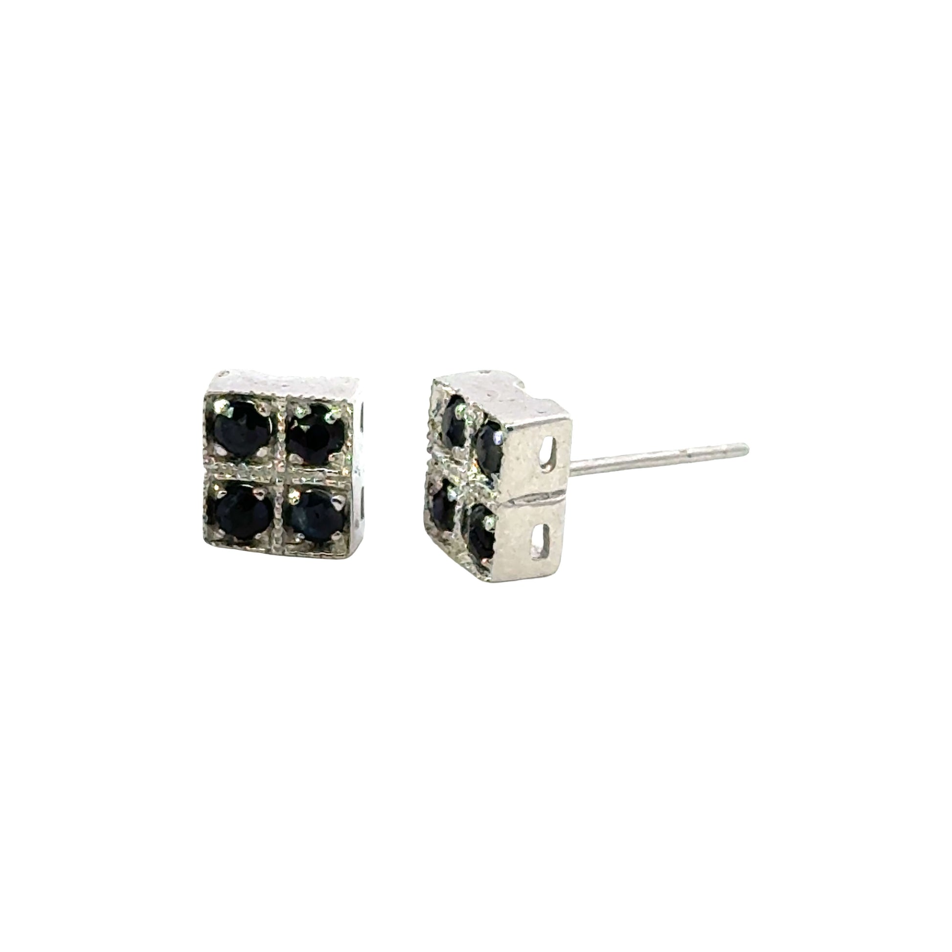 Handmade Square Sapphire Earrings in 925 Sterling Silver - Prong Set Style