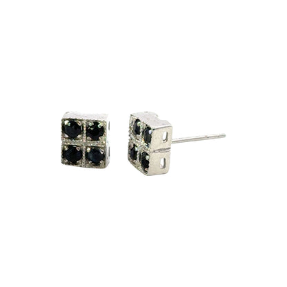Handmade Square Sapphire Earrings in 925 Sterling Silver - Prong Set Style