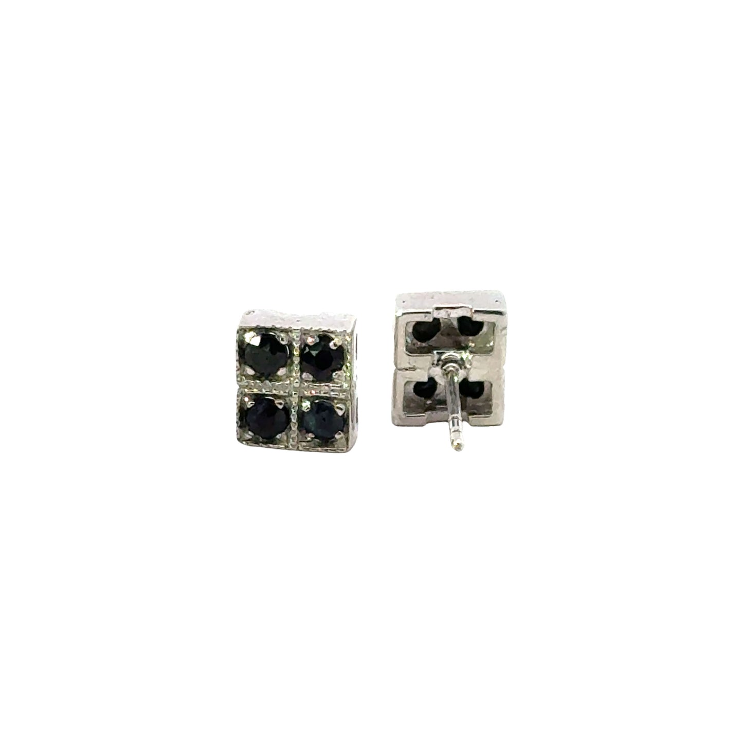 Handmade Square Sapphire Earrings in 925 Sterling Silver - Prong Set Style