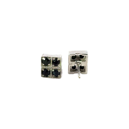Handmade Square Sapphire Earrings in 925 Sterling Silver - Prong Set Style