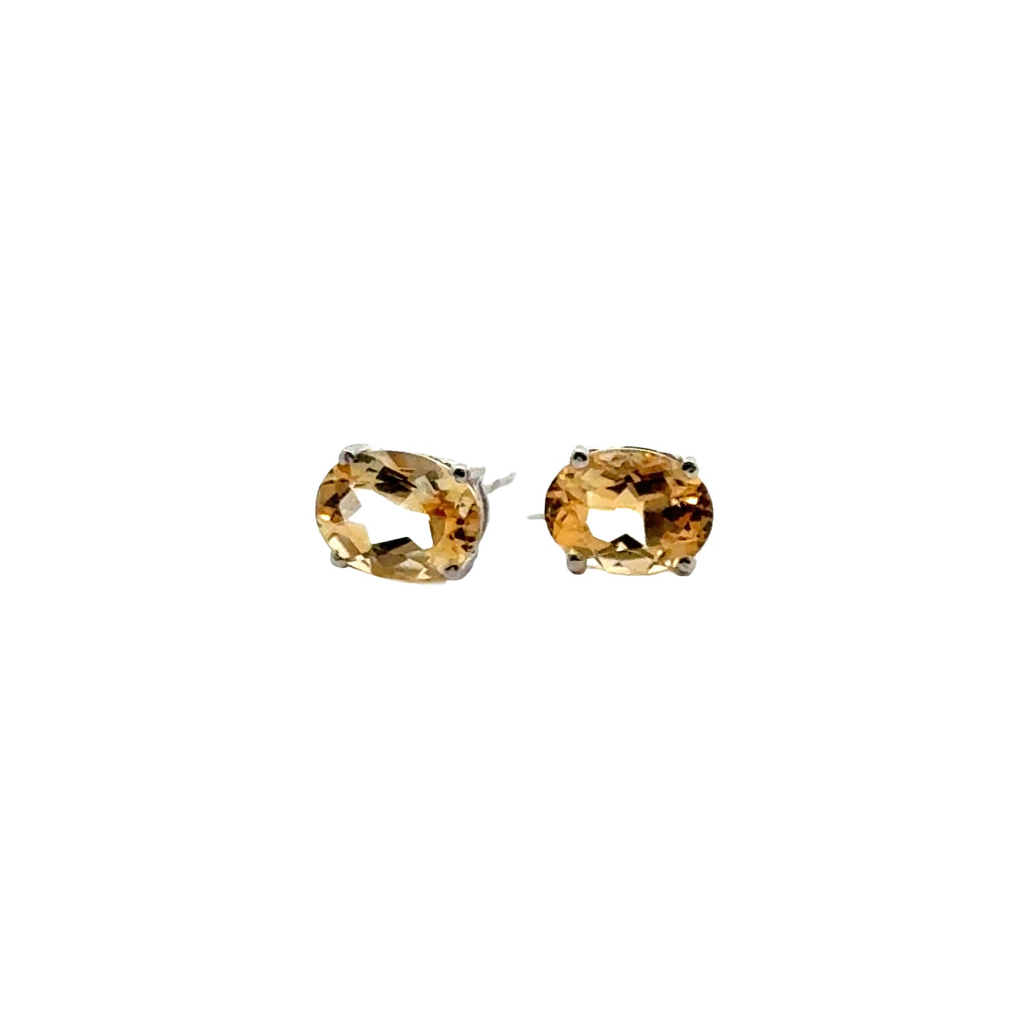 Handmade Oval Citrine Earrings in 925 Sterling Silver - Prong Set Style