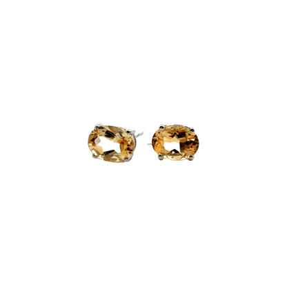 Handmade Oval Citrine Earrings in 925 Sterling Silver - Prong Set Style