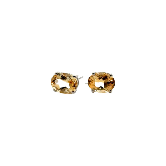 Handmade Oval Citrine Earrings in 925 Sterling Silver - Prong Set Style