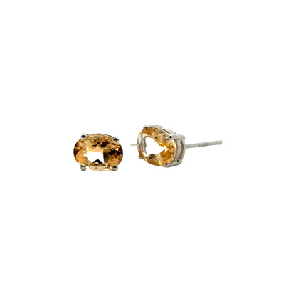 Handmade Oval Citrine Earrings in 925 Sterling Silver - Prong Set Style