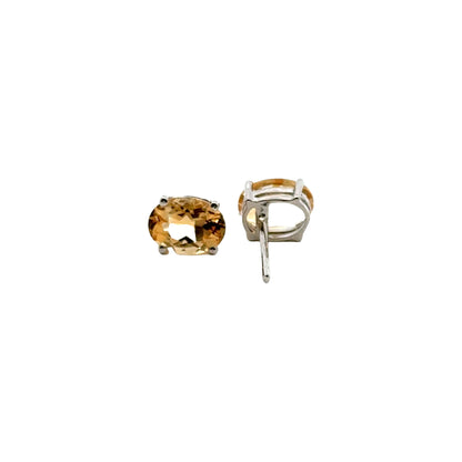 Handmade Oval Citrine Earrings in 925 Sterling Silver - Prong Set Style