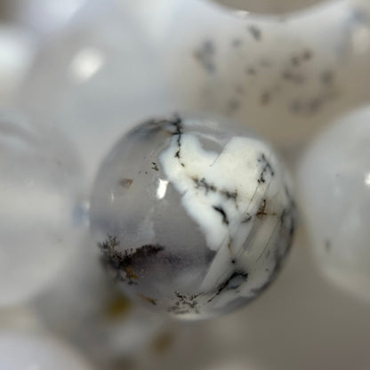 White Chalcedony Dendritic Beads - Polished Round