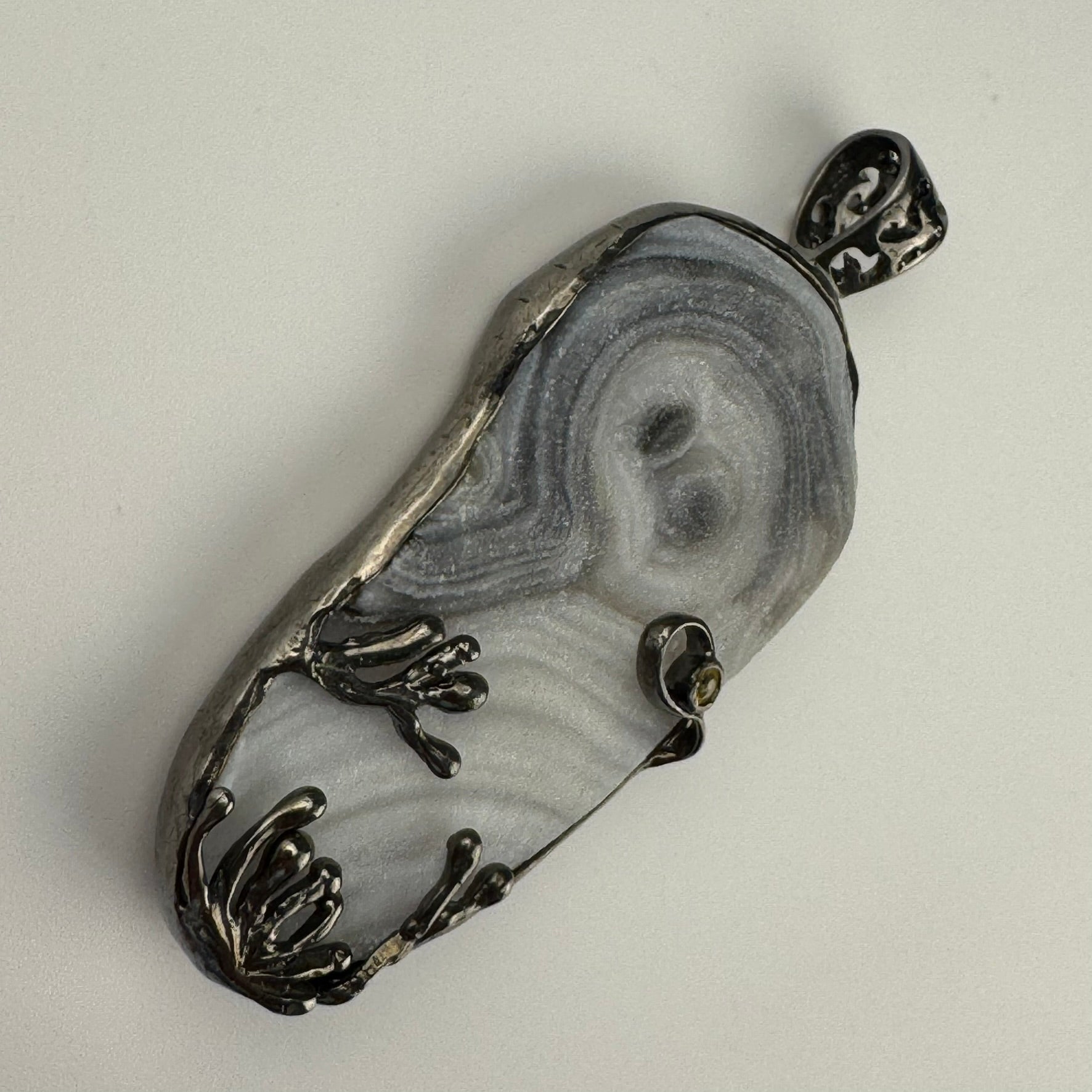 Druzy Chalcedony Quartz Coral Reef Black Rhodium Pendant with Yellow Sapphire image 1