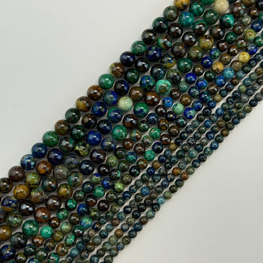 Polished Round Beads Azurite Malachite Beads - (A Quality)